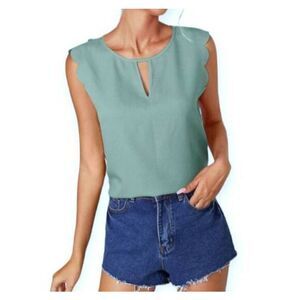 SHEIN Keyhole Neck Scallop Trim Top Mint Green SZ.S EUC